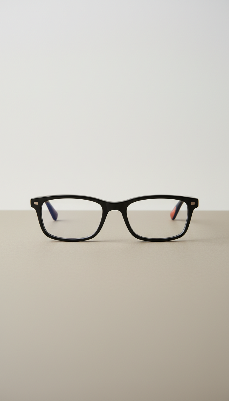 Angular black acetate eyeglasses with velvet pouch