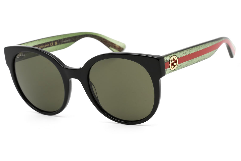 FRONT VIEW OF GUCCI GG0035SN IN BLACK GREEN DESIGNER SUNGLASSES