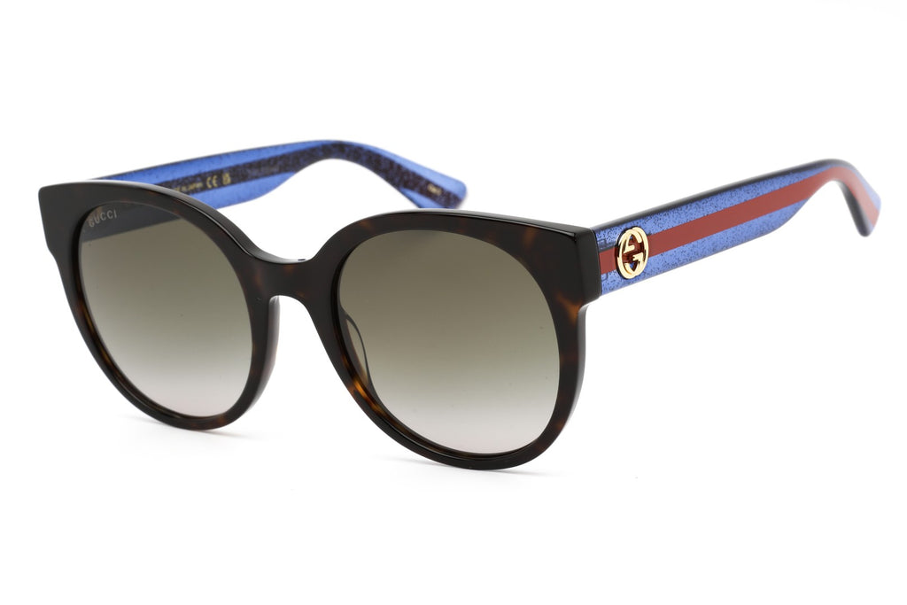 FRONT VIEW OF GUCCI GG0035SN IN HAVANA BLUE BROWN DESIGNER SUNGLASSES